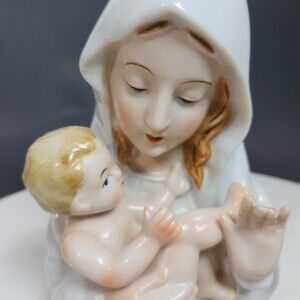 Mary Baby Jesus Figurine Vintage Japan Good Hands 6.5 in Tall Hand Painted